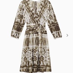 Calvin Klein army green tie-dye faux wrap dress